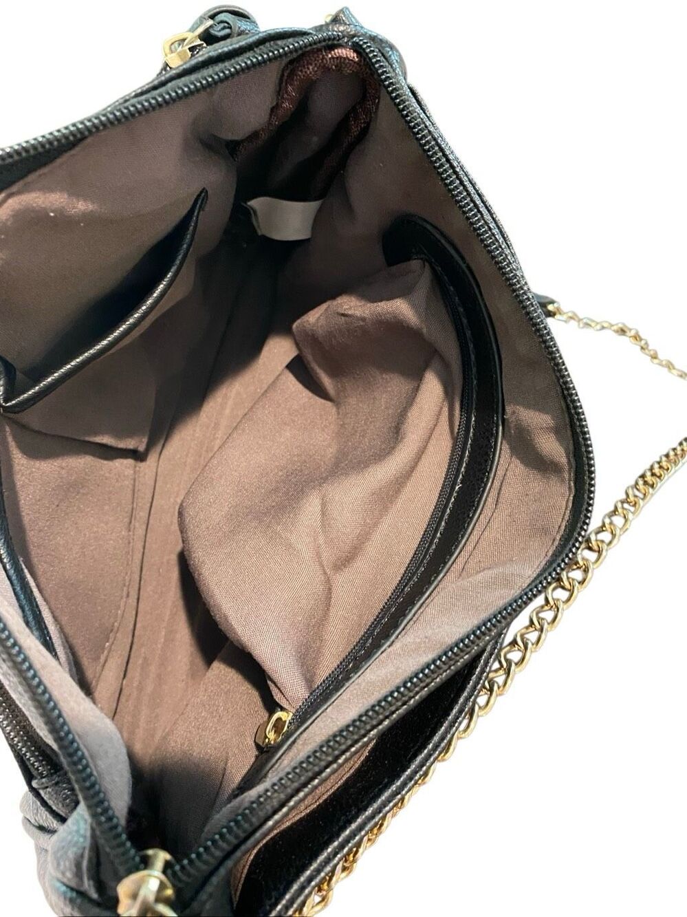 Black Triple Zip Crossbody Bag Gold Chain Strap Everyday Shoulder Purse Travel - Picture 5 of 14